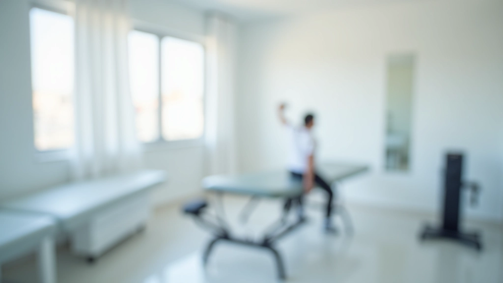 صورة داخلية لمركز علاج طبيعي حديث مع أسرة علاج وأجهزة إعادة تأهيل متقدمة